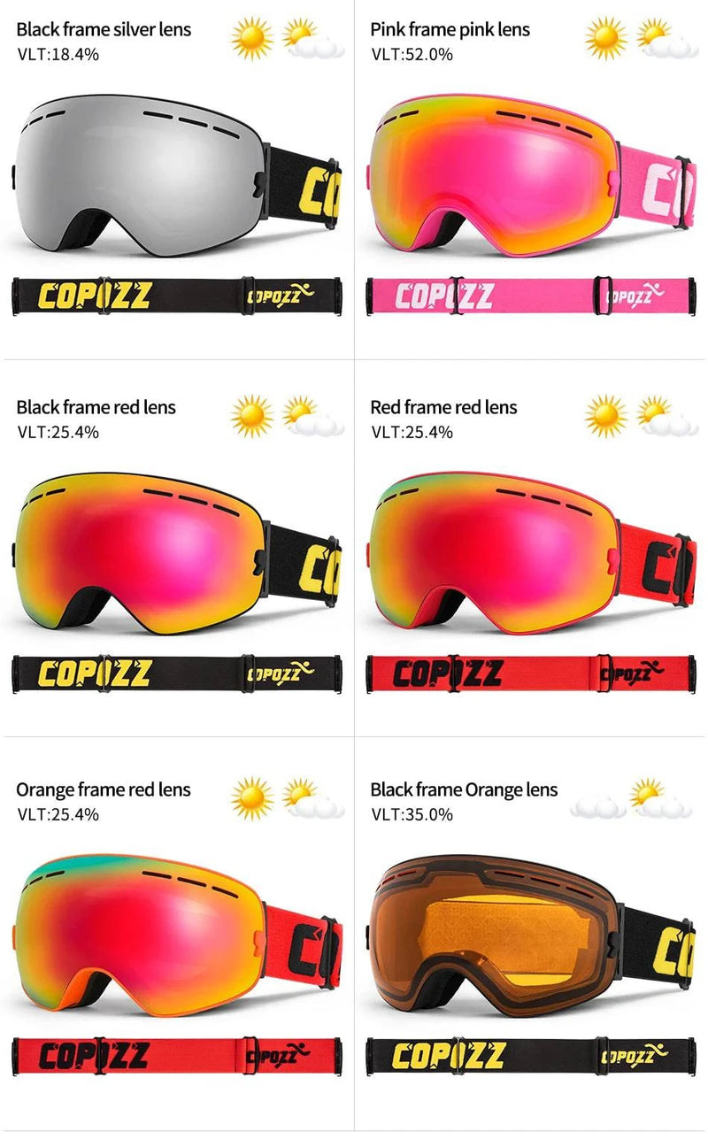 COPOZZ Brand Ski Goggles Double Layers UV400 Anti-fog Big Ski Glasses Skiing Mask Snowboard Men Women Snow Goggles GOG-201 Pro - Property & Safety Tradings