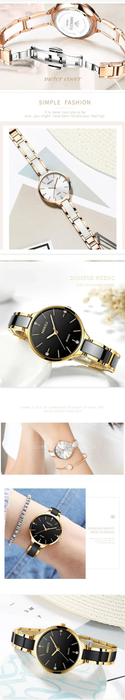 NIBOSI Women Wrist Watch Ceramic Bracelet Watches Ladies Creative Watch For Women Female Clock Relogio Feminino Montre Femme - Property & Safety Tradings