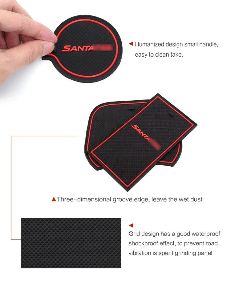 Anti-Slip Gate Slot Cup Mat for Hyundai Santa Fe 2013 - 2018 2017 2016 DM Maxcruz Grand SantaFe Car Accessories Mats Pad Rubber - PST PS Tradings