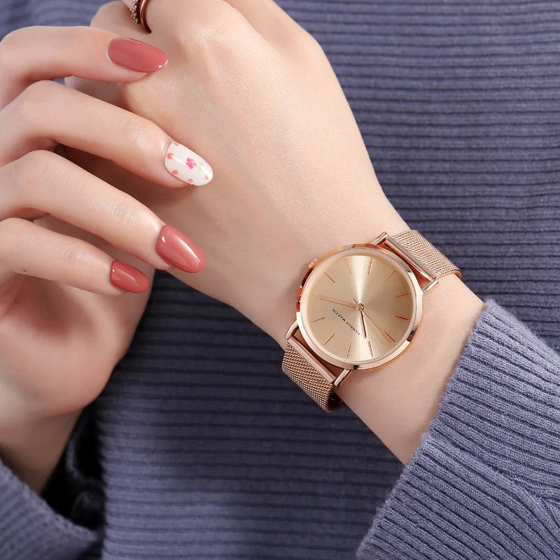 Drop Shipping A++++ Quality Stainless Steel Band Japan Quartz Movement Waterproof Women Full Rose Gold Ladies Luxury Wrist Watch - Property & Safety Tradings