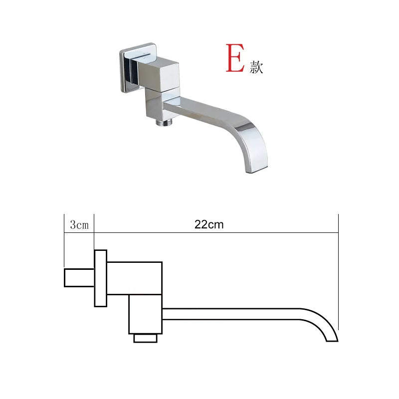 BECOLA Wandmontierter Wasserhahn-Auslauf, quadratisch und rund, Messing, Chrom/Schwarz, Auslauf, Wasserfall-Duscharmatur-Zubehör