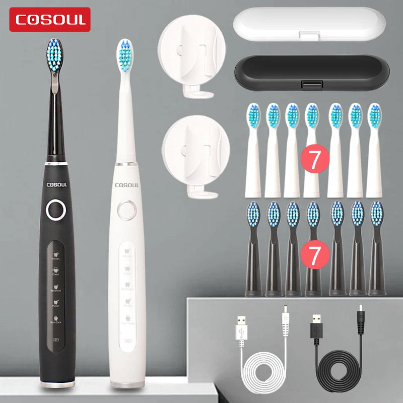 Electric Toothbrush Sonic Rechargeable Top Quality Smart Chip Toothbrush Head Replaceable Whitening Healthy Best Gift ! - PST PS Tradings