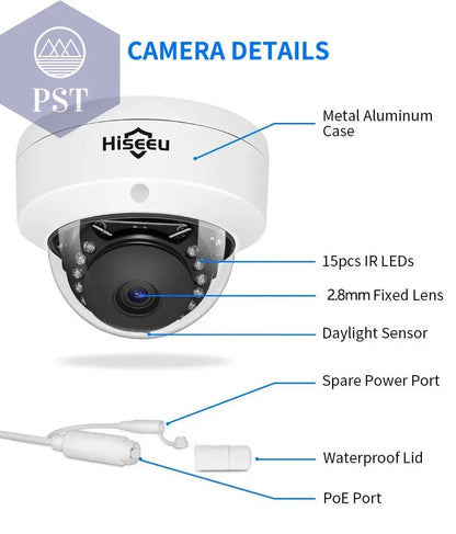 Hiseeu 5MP Explosion-proof POE IP Camera Audio H.265+ Dome Home Indoor Outdoor Surveillance Security Camera CCTV  Video for NVR - Property & Safety Tradings