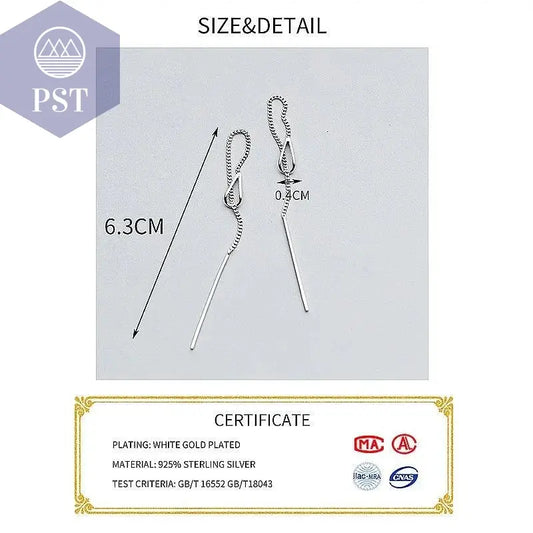 INZATT 925 Sterling Silver 6.3cm Long Tassel Chain Sticker Bar Dangle Drop Earrings For Women Fashion Jewelry Wedding Gift - PST PS Tradings