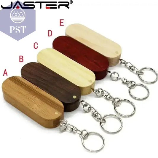 JASTER Wooden Rotatable USB USB Flash Drives 128GB Memory Stick Free Custom Logo 64GB 32GB with Key Chain Business Gift Pendrive       PST PS Tradings