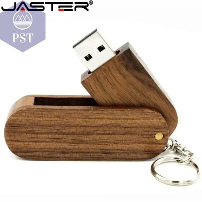 JASTER Wooden Rotatable USB USB Flash Drives 128GB Memory Stick Free Custom Logo 64GB 32GB with Key Chain Business Gift Pendrive       PST PS Tradings