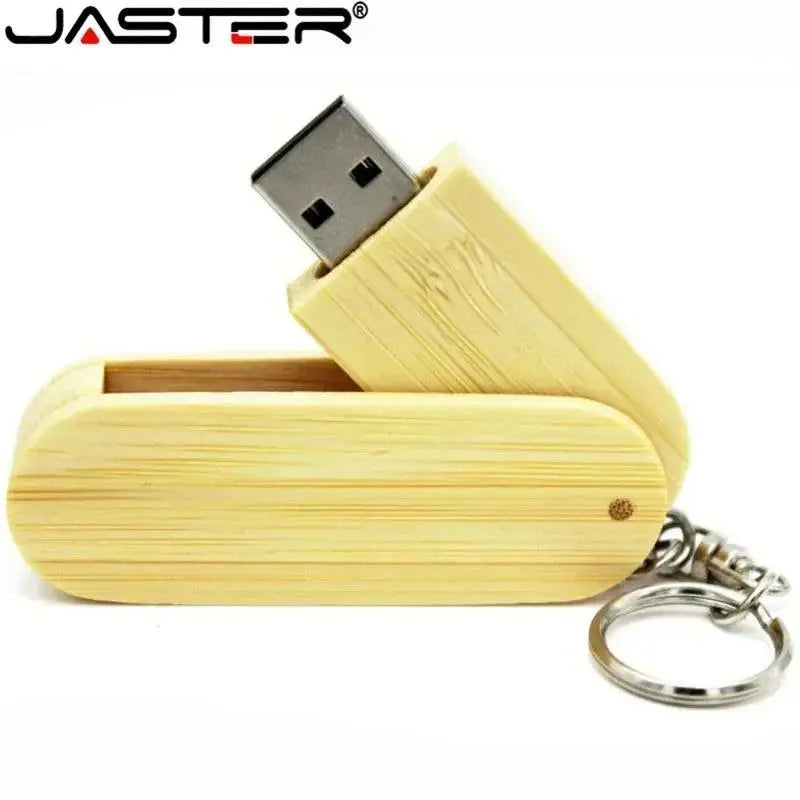 JASTER Wooden Rotatable USB USB Flash Drives 128GB Memory Stick Free Custom Logo 64GB 32GB with Key Chain Business Gift Pendrive       PST PS Tradings