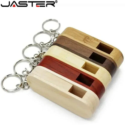 JASTER Wooden Rotatable USB USB Flash Drives 128GB Memory Stick Free Custom Logo 64GB 32GB with Key Chain Business Gift Pendrive       PST PS Tradings