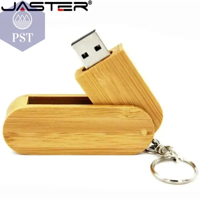 JASTER Wooden Rotatable USB USB Flash Drives 128GB Memory Stick Free Custom Logo 64GB 32GB with Key Chain Business Gift Pendrive       PST PS Tradings