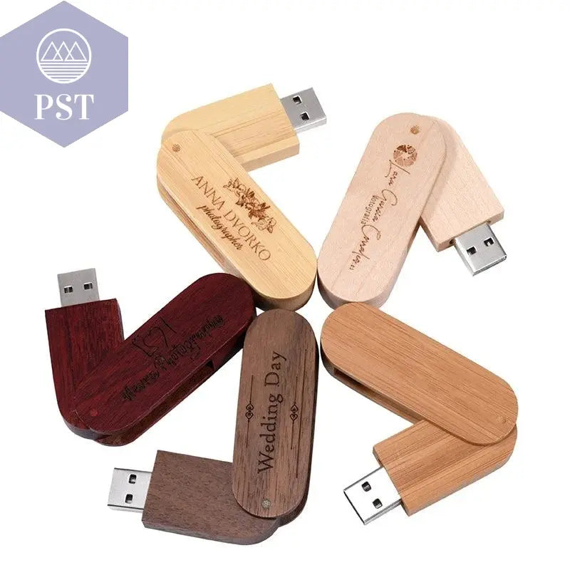 JASTER Wooden Rotatable USB USB Flash Drives 128GB Memory Stick Free Custom Logo 64GB 32GB with Key Chain Business Gift Pendrive       PST PS Tradings