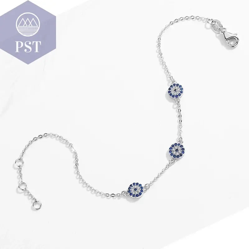 KALETINE Evil Eye Armbänder für Frauen, 925er Sterlingsilber, Paar-Armband, blau, rund, blau, CZ, Glücksbringer, Schmuck KLTB064       PST PS Tradings
