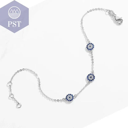 KALETINE Evil Eye Armbänder für Frauen, 925er Sterlingsilber, Paar-Armband, blau, rund, blau, CZ, Glücksbringer, Schmuck KLTB064       PST PS Tradings