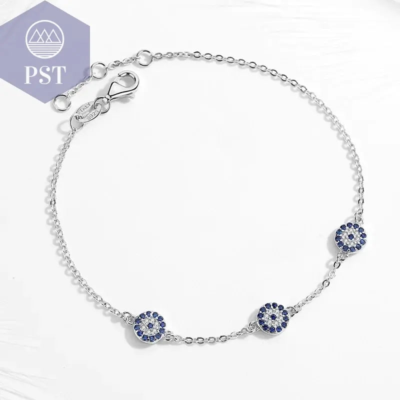KALETINE Evil Eye Armbänder für Frauen, 925er Sterlingsilber, Paar-Armband, blau, rund, blau, CZ, Glücksbringer, Schmuck KLTB064       PST PS Tradings