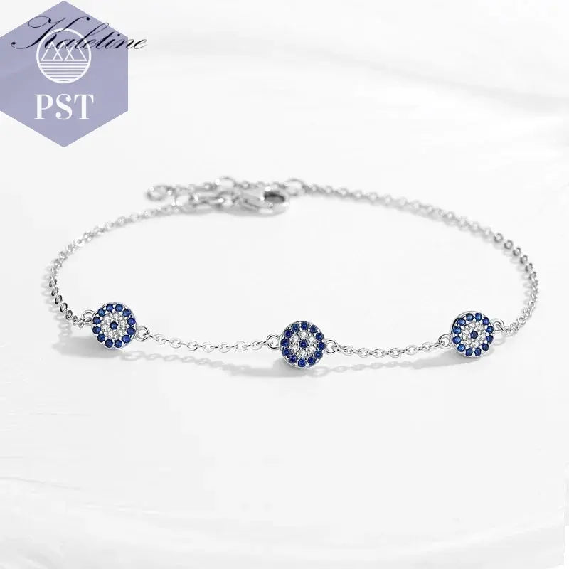KALETINE Evil Eye Armbänder für Frauen, 925er Sterlingsilber, Paar-Armband, blau, rund, blau, CZ, Glücksbringer, Schmuck KLTB064       PST PS Tradings