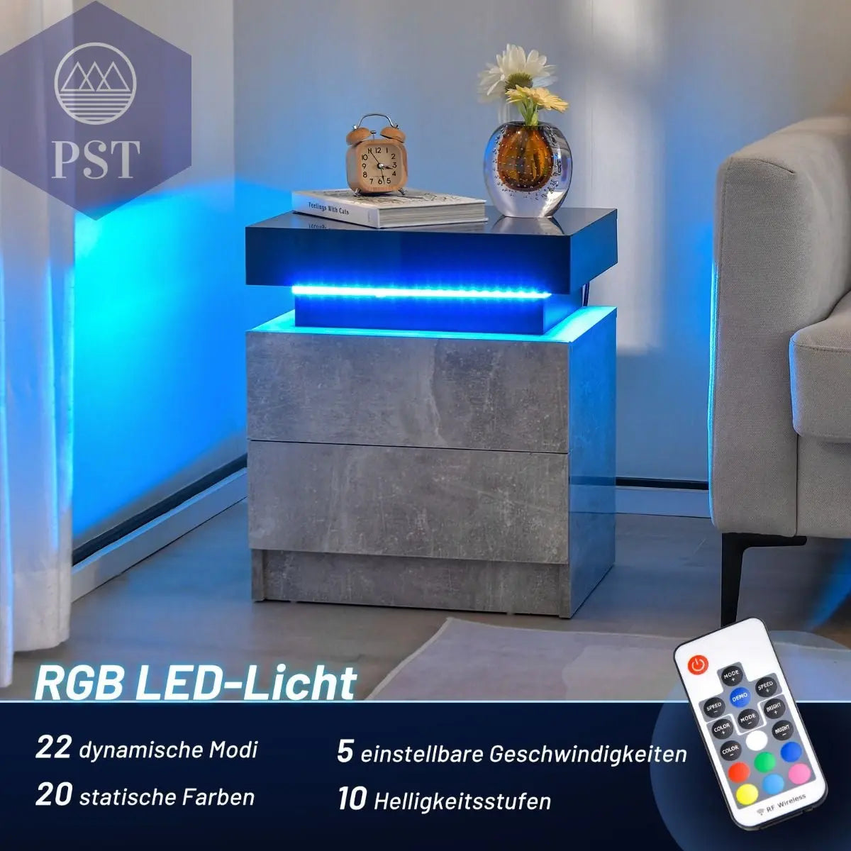 LED Nachttisch mit 2 Schubladen - Modernes Design PST PS Tradings Nachttisch PST PS Tradings  PST PS Tradings LED Nachttisch mit 2 Schubladen - Modernes Design Nachttisch