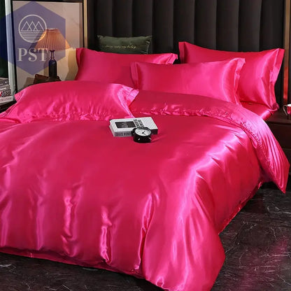 Luxuriöses Satin Bettwäsche Set mit Bettlaken PST PS Tradings Bettwäsche PST PS Tradings 1.8m-4pcs-Rose-red-Flat-Bed-Sheet PST PS Tradings Luxuriöses Satin Bettwäsche Set mit Bettlaken Bettwäsche