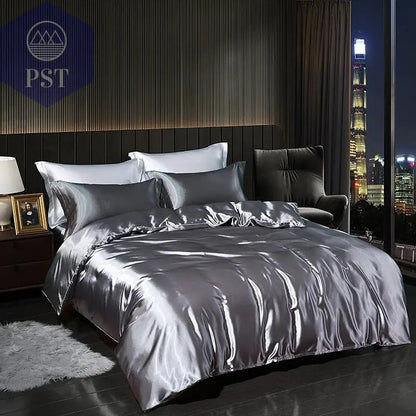 Luxuriöses Satin Bettwäsche Set mit Bettlaken PST PS Tradings Bettwäsche PST PS Tradings 1.8m-4pcs-Silver-grey-Flat-Bed-Sheet PST PS Tradings Luxuriöses Satin Bettwäsche Set mit Bettlaken Bettwäsche