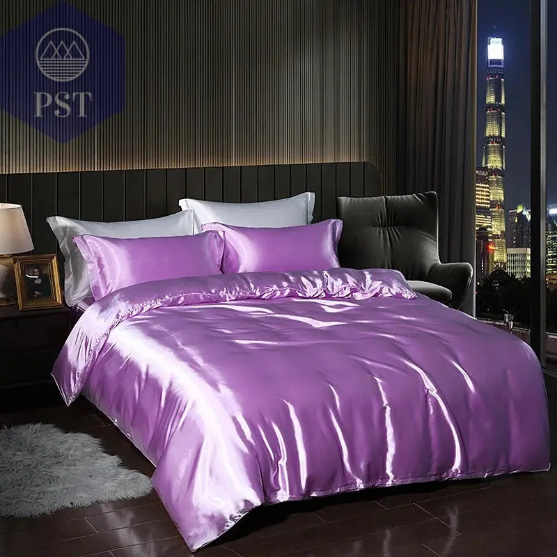 Luxuriöses Satin Bettwäsche Set mit Bettlaken PST PS Tradings Bettwäsche PST PS Tradings 1.8m-4pcs-Xueqing-purple-Flat-Bed-Sheet PST PS Tradings Luxuriöses Satin Bettwäsche Set mit Bettlaken Bettwäsche