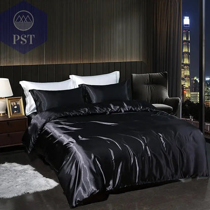 Luxuriöses Satin Bettwäsche Set mit Bettlaken PST PS Tradings Bettwäsche PST PS Tradings 2.0m-4pcs-Black-Flat-Bed-Sheet PST PS Tradings Luxuriöses Satin Bettwäsche Set mit Bettlaken Bettwäsche