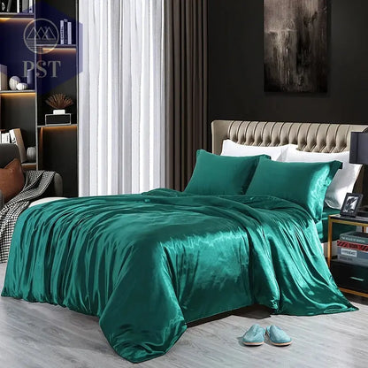 Luxuriöses Satin Bettwäsche Set mit Bettlaken PST PS Tradings Bettwäsche PST PS Tradings 2.0m-4pcs-Dark-green-Flat-Bed-Sheet PST PS Tradings Luxuriöses Satin Bettwäsche Set mit Bettlaken Bettwäsche