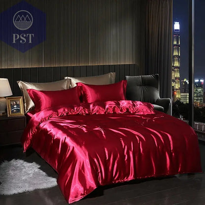 Luxuriöses Satin Bettwäsche Set mit Bettlaken PST PS Tradings Bettwäsche PST PS Tradings 2.0m-4pcs-Wine-red-Flat-Bed-Sheet PST PS Tradings Luxuriöses Satin Bettwäsche Set mit Bettlaken Bettwäsche