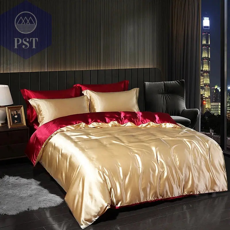 Luxuriöses Satin Bettwäsche Set mit Bettlaken PST PS Tradings Bettwäsche PST PS Tradings  PST PS Tradings Luxuriöses Satin Bettwäsche Set mit Bettlaken Bettwäsche