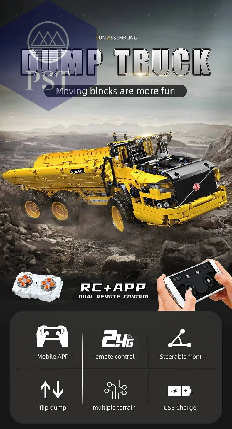 MOULD KING 17010 Technical Car Engineering Vehicle Toys APP RC Dump Truck Set Blocks MOC-8002 Bricks Christmas Gifts For Boys - Property & Safety Tradings