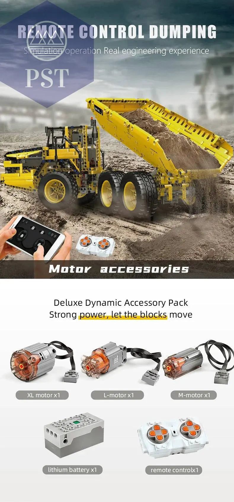 MOULD KING 17010 Technical Car Engineering Vehicle Toys APP RC Dump Truck Set Blocks MOC-8002 Bricks Christmas Gifts For Boys - Property & Safety Tradings