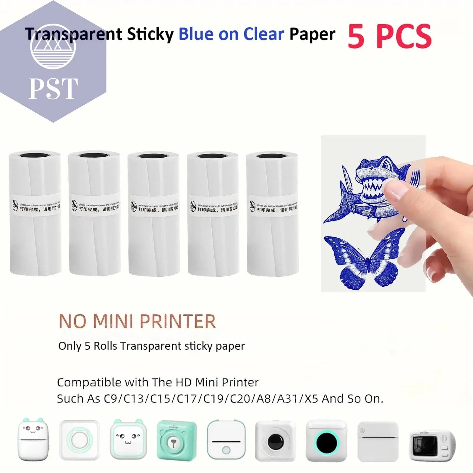 Mini Printer Paper Transparent Thermal Sticker Paper scrapbook Self-adhesive Printer Paper Printer For Photos Notes For peripage - PST PS Tradings