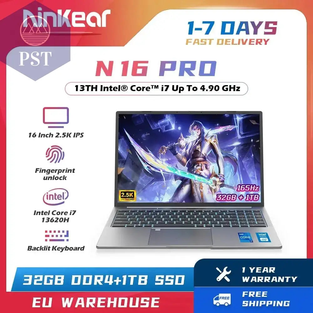 Ninkear N16 PRO Gaming-Laptop 13. Intel I7-13620H 16-Zoll 2,5K IPS 120Hz Computer 32 GB DDR4+1 TB SSD Wifi 6 Gesichtserkennung PST PS Tradings  32Gb Ddr4+1Tbb Ssd / 13Th Intel Core I7-13620HNinkear N16 PRO Gaming-Laptop 13. Intel I7-13620H 16-Zoll 2,5K IPS 120Hz Computer 32 GB DDR4+1 TB SSD Wifi 6 Gesichtserkennung