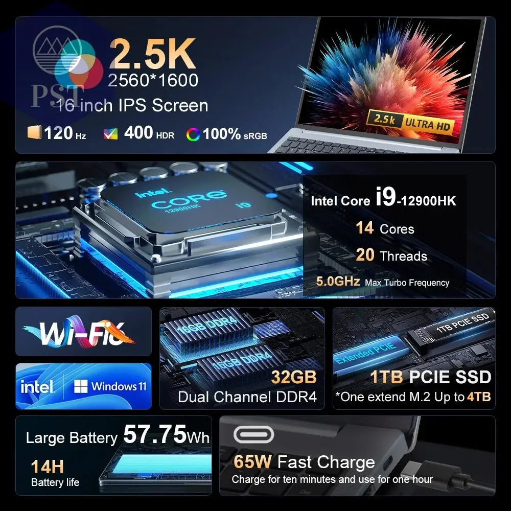 Ninkear N16 Pro Laptop 32GB 1TB 12.  I9-12900Hk 16 Zoll 2K 120Hz IPS 2,5K Ips Gaming Laptop Mobile Computer 63,52 Wh Fingerabdruck Entsperren Notebook PST PS Tradings  PST PS Tradings  PST PS Tradings
