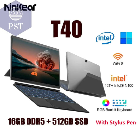 Ninkear T40 2 in 1 Laptops Detachable Touchscreen Tablet  N100 14 Zoll Fhd 16GB DDR5 512GB SSD Wifi 6 RGB Hintergrund Beleuchtung Mobile Computer Gaming Laptop Notebook PST PS Tradings  PST PS Tradings  PST PS Tradings