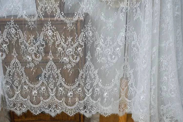 French Eyelash Lace Fabric,DIY Exquisite Lace, Embroidery Clothes, Wedding Dress Accessories, White and Black,150cm,3m per Lot - Property & Safety Tradings