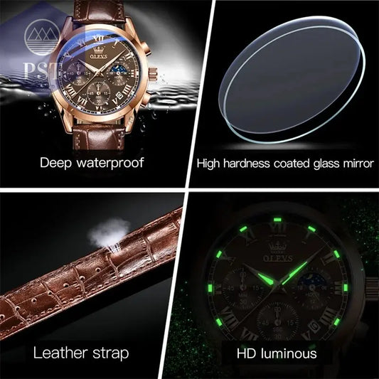 OLEVS Luxus Quarz Uhr für Herren mit Mondphase Armbanduhr PST PS Tradings  PST PS Tradings  PST PS Tradings OLEVS Luxus Quarz Uhr für Herren mit Mondphase Armbanduhr