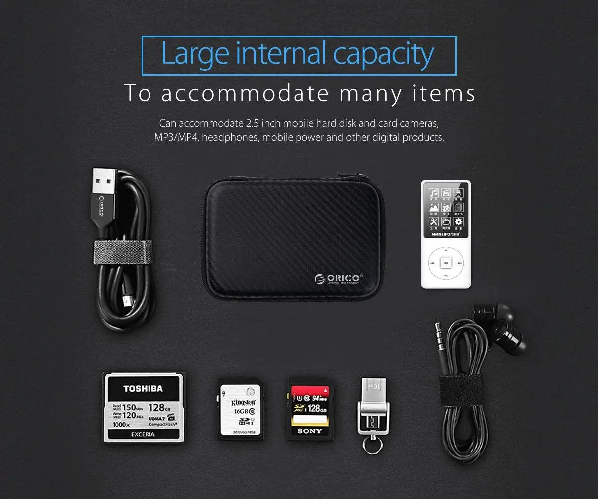 ORICO 2.5 Hard Disk Case Portable HDD Protection Bag for External 2.5 inch Hard Drive/Earphone/U Disk Hard Disk Drive Case Black - PST PS Tradings