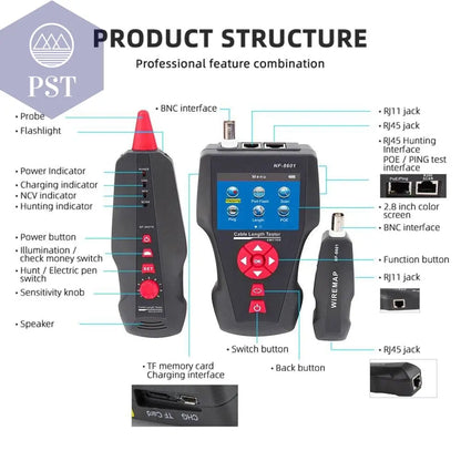 Original Noyafa NF-8601W Multifunction Network Cable Tester RJ45 RJ11 BNC POE PING Crosstalk Test Network Wire Cable Tracker - Property & Safety Tradings