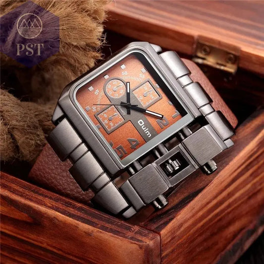 Oulm Marke einzigartiges Design quadratische Männer Armbanduhr breites großes Zifferblatt lässig Leder armband Quarzuhr männliche Sport uhren - Property & Safety Tradings