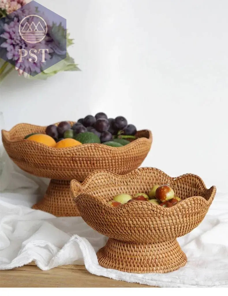 Rattan Fruit Baskets Wicker Storage Bowls Natural Woven Serving Basket Bowls Decorative Baskets for Kitchen Counter Organizing - Property & Safety Tradings