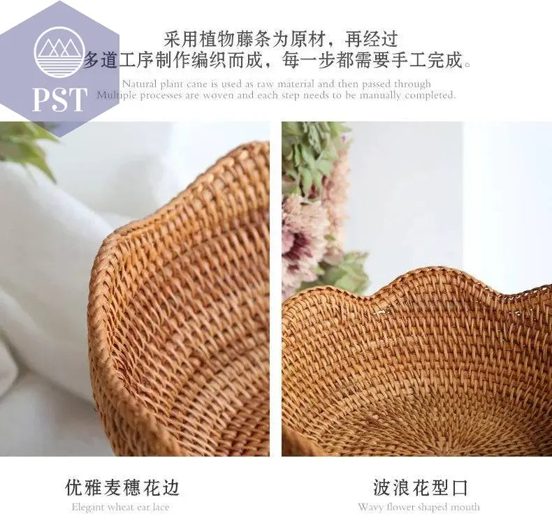 Rattan Fruit Baskets Wicker Storage Bowls Natural Woven Serving Basket Bowls Decorative Baskets for Kitchen Counter Organizing - Property & Safety Tradings