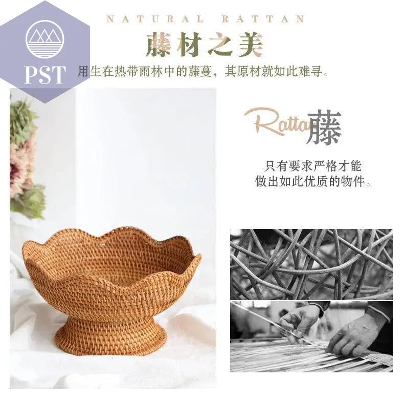 Rattan Fruit Baskets Wicker Storage Bowls Natural Woven Serving Basket Bowls Decorative Baskets for Kitchen Counter Organizing - Property & Safety Tradings