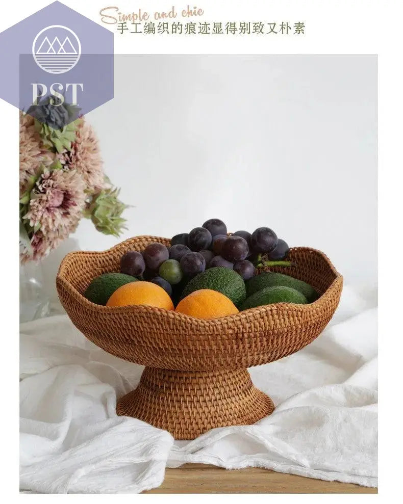 Rattan Fruit Baskets Wicker Storage Bowls Natural Woven Serving Basket Bowls Decorative Baskets for Kitchen Counter Organizing - Property & Safety Tradings