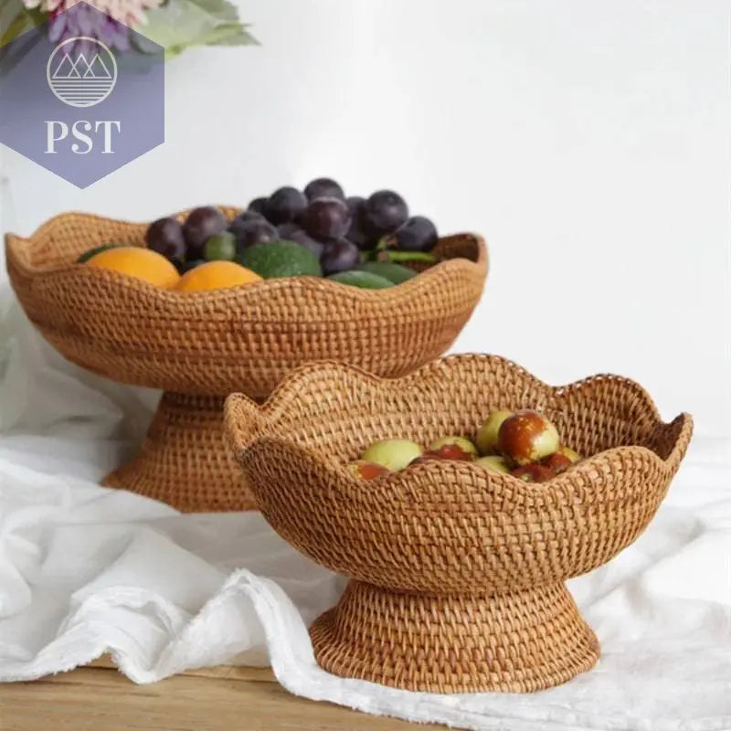 Rattan Fruit Baskets Wicker Storage Bowls Natural Woven Serving Basket Bowls Decorative Baskets for Kitchen Counter Organizing - Property & Safety Tradings