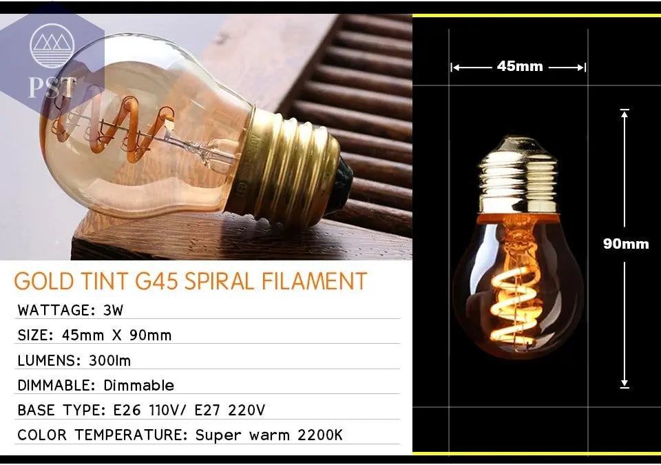 Retro Dimmable LED Edison Bulb E27 3W Gold Spiral Filament ST64 G125 Ampoule LED Lamp Incandescent Chandelier Decorative Lightin       PST PS Tradings