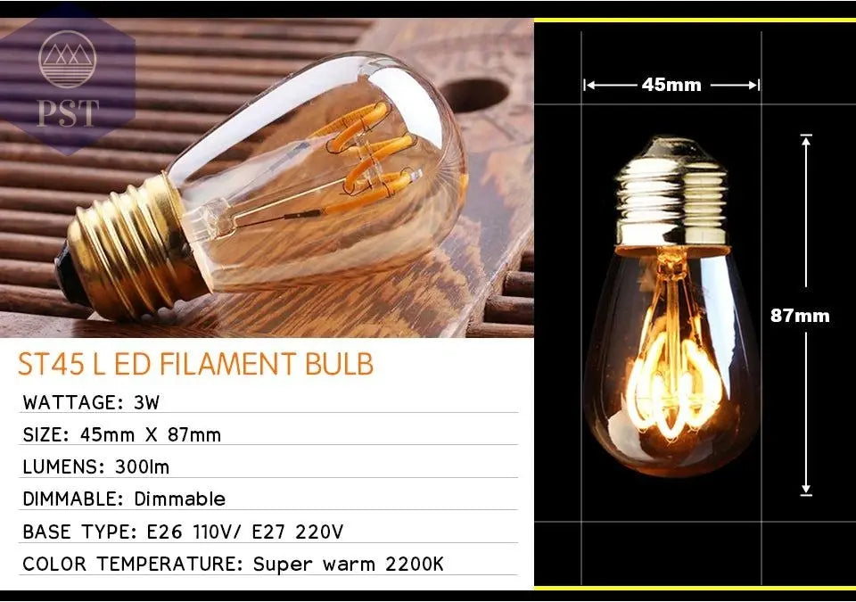 Retro Dimmable LED Edison Bulb E27 3W Gold Spiral Filament ST64 G125 Ampoule LED Lamp Incandescent Chandelier Decorative Lightin       PST PS Tradings