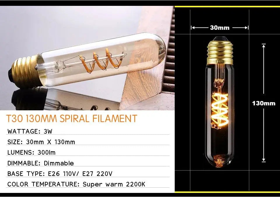 Retro Dimmable LED Edison Bulb E27 3W Gold Spiral Filament ST64 G125 Ampoule LED Lamp Incandescent Chandelier Decorative Lightin       PST PS Tradings