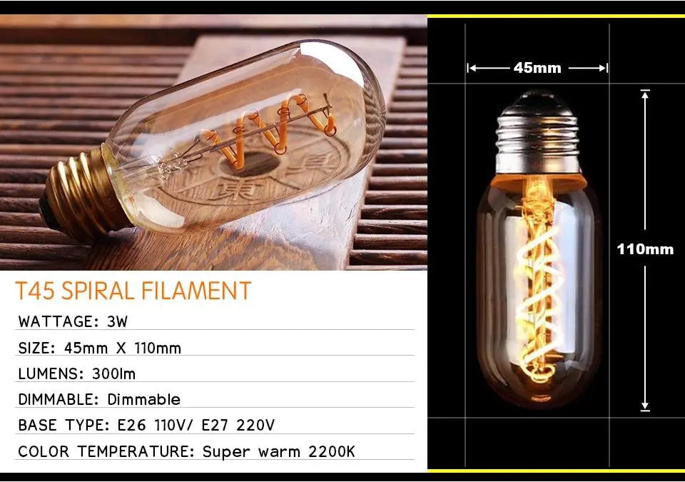 Retro Dimmable LED Edison Bulb E27 3W Gold Spiral Filament ST64 G125 Ampoule LED Lamp Incandescent Chandelier Decorative Lightin       PST PS Tradings