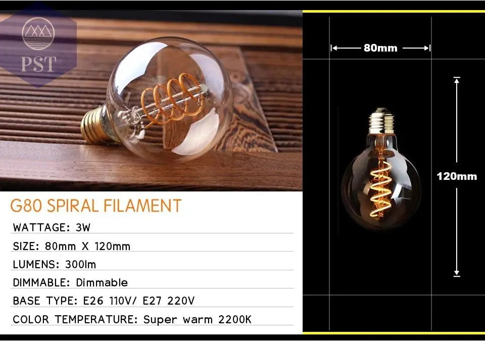 Retro Dimmable LED Edison Bulb E27 3W Gold Spiral Filament ST64 G125 Ampoule LED Lamp Incandescent Chandelier Decorative Lightin       PST PS Tradings