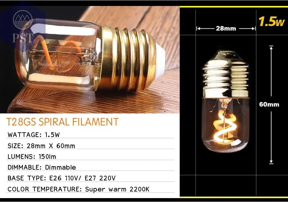 Retro Dimmable LED Edison Bulb E27 3W Gold Spiral Filament ST64 G125 Ampoule LED Lamp Incandescent Chandelier Decorative Lightin       PST PS Tradings