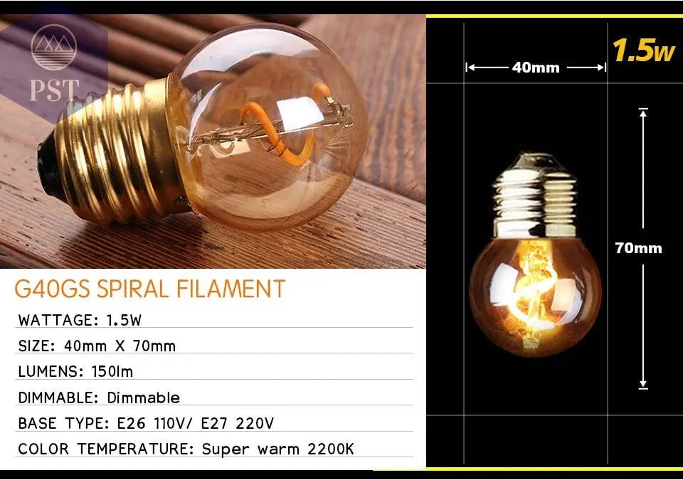 Retro Dimmable LED Edison Bulb E27 3W Gold Spiral Filament ST64 G125 Ampoule LED Lamp Incandescent Chandelier Decorative Lightin       PST PS Tradings