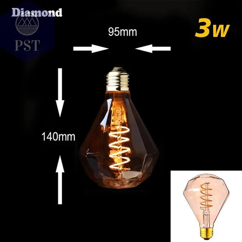 Retro Dimmable LED Edison Bulb E27 3W Gold Spiral Filament ST64 G125 Ampoule LED Lamp Incandescent Chandelier Decorative Lightin       PST PS Tradings